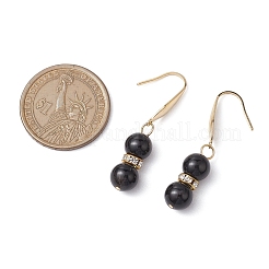 Natural Black Onyx with Rhinestone Dangle Earrings for Women&nbsp;EJEW-JE06042
