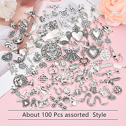 100Pcs 100 Styles Tibetan Style Alloy Charms&nbsp;TIBEP-YW0002-01