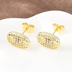 Brass Micro Pave Clear Cubic Zirconia Stud Earrings&nbsp;EJEW-F405-10G