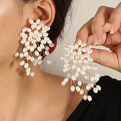Flower Brass Plastic Pearl Tassel Clip-on Earrings&nbsp;FS-WG7092D-01