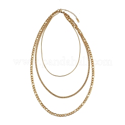 304 Stainless Steel Figaro Chain 3 Layer Necklaces for Women&nbsp;NJEW-A057-02A-G
