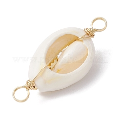 3Pcs 3 Styles Natural Cowrie Shell Copper Wire Wrapped Moon & Heart & Star Brass Beads Links&nbsp;PALLOY-JF02941