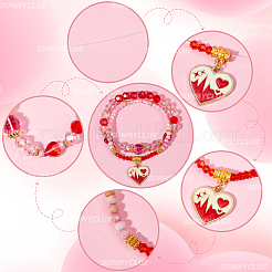 Valentine's Day Theme DIY Alloy Enamel Charm & Glass Beads Double-layer Stretch Bracelet Making Kits&nbsp;DIY-SC0028-70