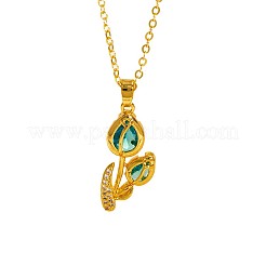 Brass Pave Cubic Zirconia Tulip Flower Pendant Necklaces for Women&nbsp;WG992F7-02