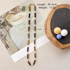 Natural Tiger Eye Column & White Shell Beaded Necklaces&nbsp;WN0722
