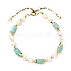 Adjustable Natural Amazonite& Cultured Freshwater Pearls Beads  Slider Bracelets for Women&nbsp;BJEW-JB14030-01