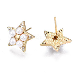 Brass Micro Pave Cubic Zirconia Stud Earrings&nbsp;EJEW-T014-57G-NF