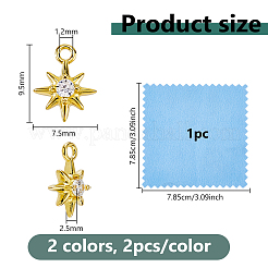 4Pcs 2 Colors 925 Sterling Silver Clear Cubic Zirconia 8-Pointed Star Charms&nbsp;STER-DC0001-98