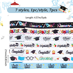 7Pcs 7 Styles Graduation Season Polyester Printed Grosgrain Ribbon&nbsp;OCOR-PH0005-02