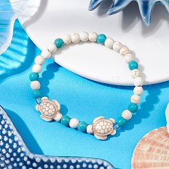 Synthetic Turquoise Beaded Stretch Bracelets for Women Men&nbsp;BJEW-JB11150-01