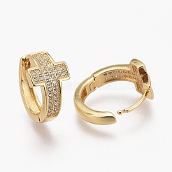 Brass Micro Pave Clear Cubic Zirconia Huggie Hoop Earrings&nbsp;EJEW-L231-48G