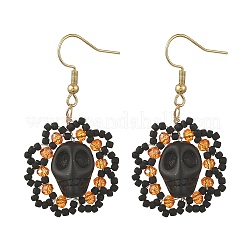 Halloween Gothic Synthetic Turquoise Skull Dangle Earrings&nbsp;EJEW-MZ00807