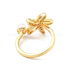 Cubic Zirconia Starfish with Imitation Pearl Open Cuff Ring&nbsp;RJEW-E046-05G