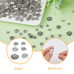 240pcs 6 styles Tibetan Style Zinc Alloy Flower Bead Caps&nbsp;FIND-DC0003-92