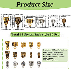 150Pcs 15 Styles Tibetan Style Alloy Tube Bails&nbsp;TIBE-PA0001-19