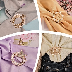 4Pcs 4 Style Butterfly & Leaf Plastic Imitation Pearl Beads Brooch&nbsp;JEWB-SZ0001-08