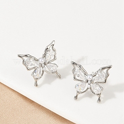 Butterfly Brass Micro Pave Cubic Zirconia Stud Earrings&nbsp;EJEW-M082-17P-02