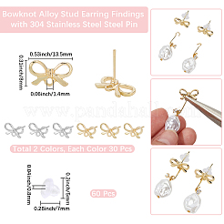 60Pcs 2 Colors Bowknot Alloy Stud Earring Findings&nbsp;FIND-BBC0005-38