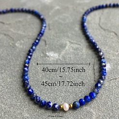 Faceted Round Natural Lapis Lazuli & Natural Freshwater Pearl Beaded Necklaces for Women&nbsp;FS-WGC44BB-01