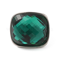 Faceted Glass Rectangle Finger Ring&nbsp;RJEW-E162-11P