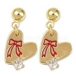 Brass Micro Pave Clear Cubic Zirconia Heart Dangle Stud Earrings&nbsp;EJEW-S277-12G