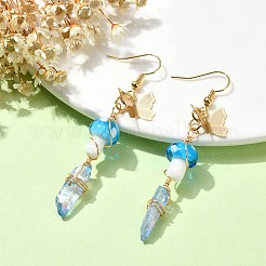 Dyed Natural Quartz Crystal Nugget & Mushroom Lampwork Dangle Earrings&nbsp;EJEW-TA00335-01
