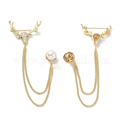 Deer & Round Acrylic Pearl with Tassel Chain Brooch Pin&nbsp;JEWB-K006-13G