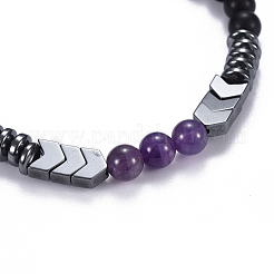 Natural Black Agate(Dyed) & Amethyst Beads Stretch Bracelets&nbsp;BJEW-JB04219-03
