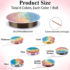 6 Rolls 6 Colors Round Copper Jewelry Wire&nbsp;CWIR-BBC0001-14