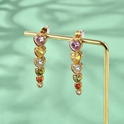 304 Stainless Steel Colorful Cubic Zirconia Tassel Stud Earrings&nbsp;EJEW-Z094-01G-G