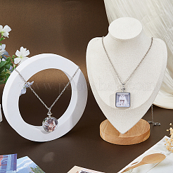 2Pcs 2 Styles Alloy Square Flat Round Locket Pendant Necklaces&nbsp;NJEW-FH0001-33