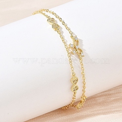 Brass Micro Pave Clear Cubic Zirconia Bowknot Link 2-Strand Bracelets&nbsp;KK-CBA6980-19G