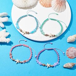 4Pcs Adjustable Synthetical Turquoise Starfish Braided Bead Bracelets&nbsp;BJEW-JB10225