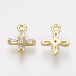 Brass Cubic Zirconia Tiny Cross Charms&nbsp;KK-T035-18