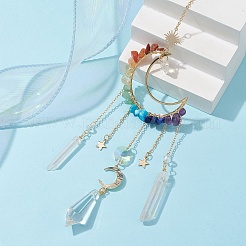 Natural & Synthetic Mixed Stone Wire Wrapped Moon Hanging Ornaments&nbsp;HJEW-JM01615