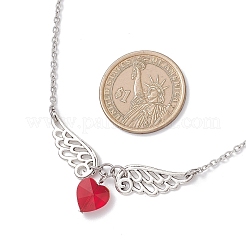 Red Heart with Alloy Angel Wings Pendant 304 Stainless Steel Cable Chain Necklaces&nbsp;NJEW-TA00218