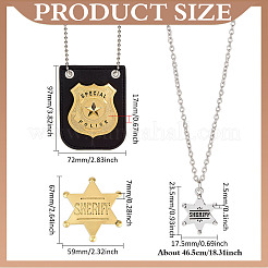 2Pcs 2 Colors PU Leather & Alloy Police Badge with Chain and Belt Blip&nbsp;AJEW-MA0001-24