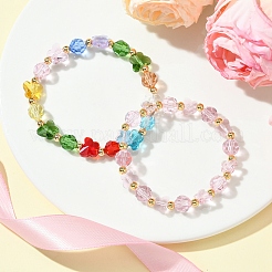 Butterfly & Faceted Round Glass & Brass Beaded Stretch Bracelets for Women&nbsp;BJEW-FS00005