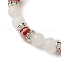 Natural Quartz Crystal & Glass Beaded Stretch Bracelet with Heart Charms for Valentine's Day&nbsp;BJEW-TA00284