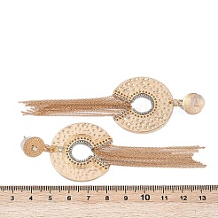 Flat Round with Chain Charm Brass Rhinestone Tassel Stud Earrings&nbsp;EJEW-U058-01G