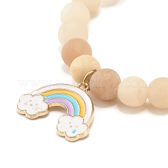 Natural Pink Aventurine Round Beaded Stretch Bracelet with Alloy Rainbow Alloy Charm&nbsp;BJEW-JB07171