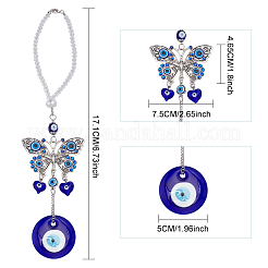 Blue Evil Eye with Butterfly Car Hanging Decoration Ornament&nbsp;HJEW-WH0043-34