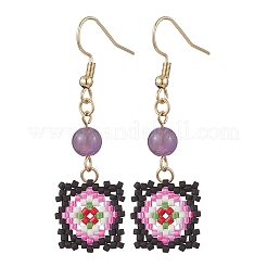 Handmade Glass Seed Beaded Window Lattice Pattern Dangle Earrings&nbsp;EJEW-MZ00560-05