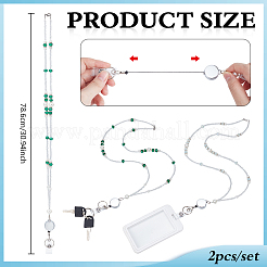 2Pcs 2 Styles Glass Seed Beaded & Acrylic Pearl Name Card Straps & Alloy Retractable Badge Clips&nbsp;HJEW-NB00330