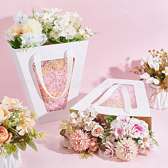 Trapezoid Paper Flower Gift Tote Bags with Plastic Visible Window&nbsp;ABAG-WH0045-25C