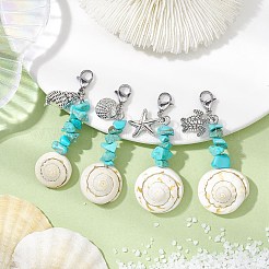 4Pcs 4 Styles Sea Animal Alloy & Natural Shiva Eye Shell Pendant Decorations&nbsp;HJEW-JM02013