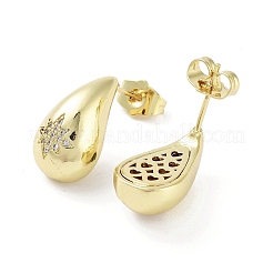 Teardrop Rack Plating Brass Cubic Zirconia Stud Earrings for Women&nbsp;EJEW-B047-02G-12
