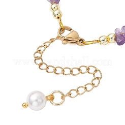 Natural Amethyst & & Quartz Crystal Chip Beaded Bracelsets&nbsp;BJEW-JB11917-01
