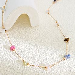 Mixed Gemstone Chip & Metal Handmade Link Chain Necklaces for Women&nbsp;WH-WGFD297-01