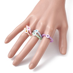 Acrylic Flat Round with Heart Finger Rings&nbsp;RJEW-JR00685